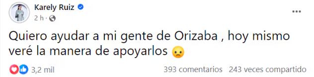 Karely Ruiz dijo un mensaje de aliento en redes sociales (Foto: Karely Ruiz / Facebook)
