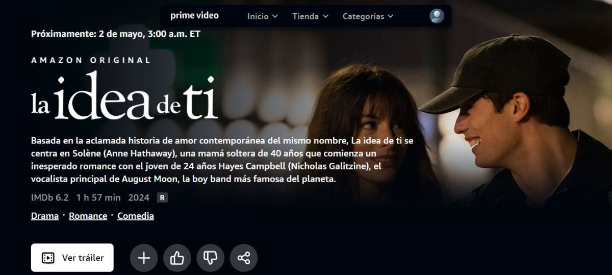 "La idea de ti" es un drama romántico protagonizada por Anne Hathaway y Nicholas Galitzine (Foto: Amazon MGM Studios)